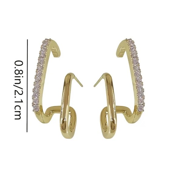 Goldtone Parallel Modern Hoop Earrings - Picture 4 of 4